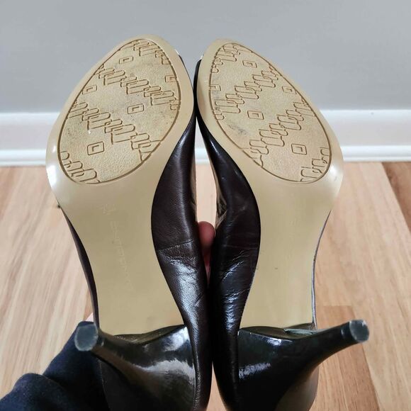 Bandolino Brown White Colorblock Peep Toe Heels 7.5 - Picture 5 of 6